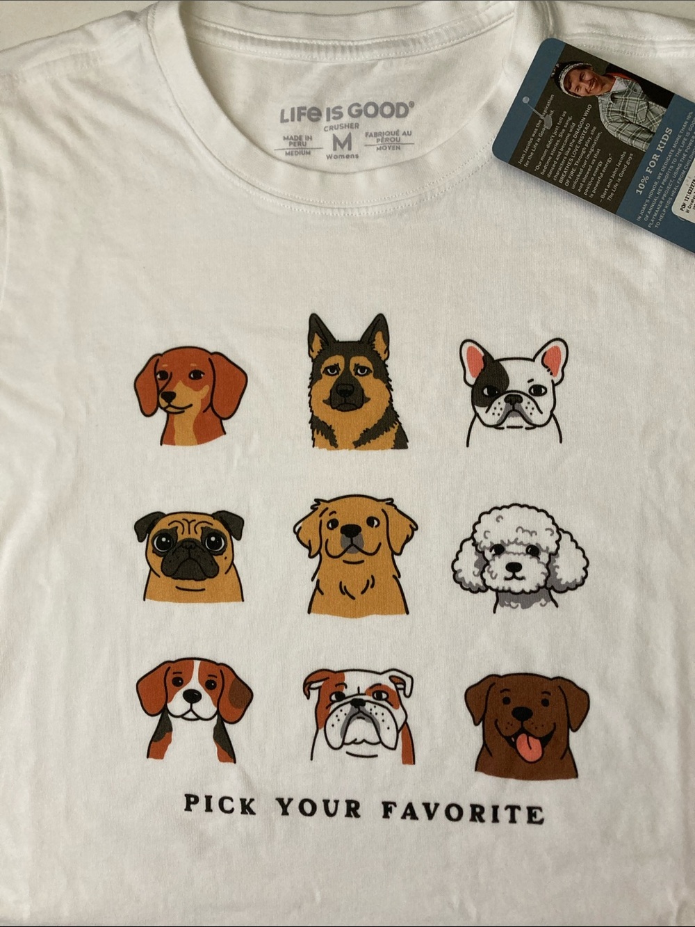 Life is Good Crusher Tee T Shirt Short Sleeve Favorite Dog White M - Picture 7 of 7